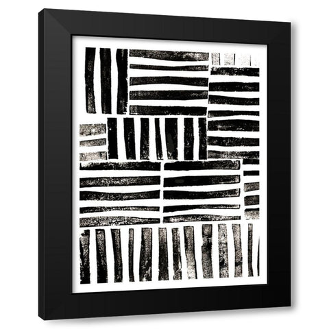Lino Cut Chaos Black Modern Wood Framed Art Print by Haase, Andrea