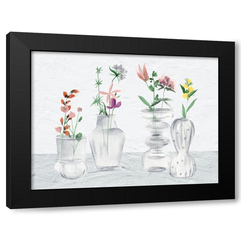 Wildflower And Vases I Black Modern Wood Framed Art Print with Double Matting by Wang, Melissa