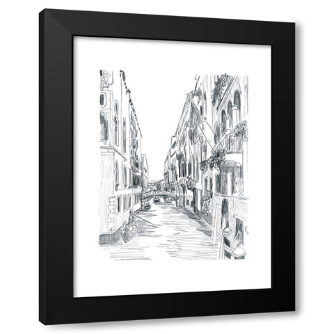 Canal Scene Sketch I Black Modern Wood Framed Art Print with Double Matting by Vess, June Erica