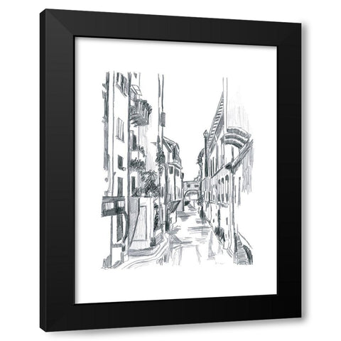 Canal Scene Sketch II Black Modern Wood Framed Art Print with Double Matting by Vess, June Erica
