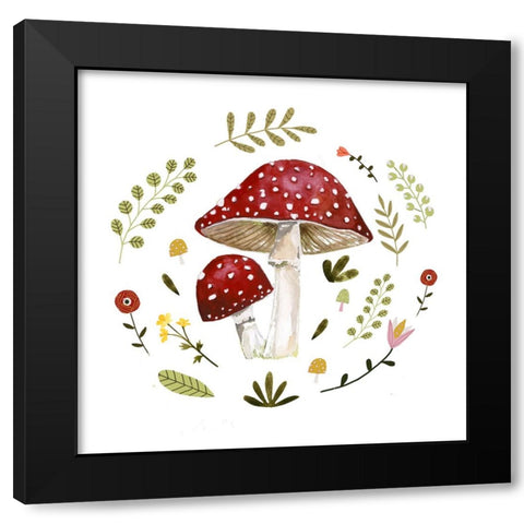 Folksy Mushrooms I Black Modern Wood Framed Art Print with Double Matting by Barnes, Victoria