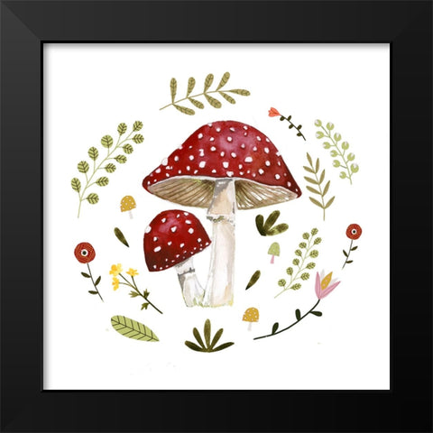 Folksy Mushrooms I Black Modern Wood Framed Art Print by Barnes, Victoria