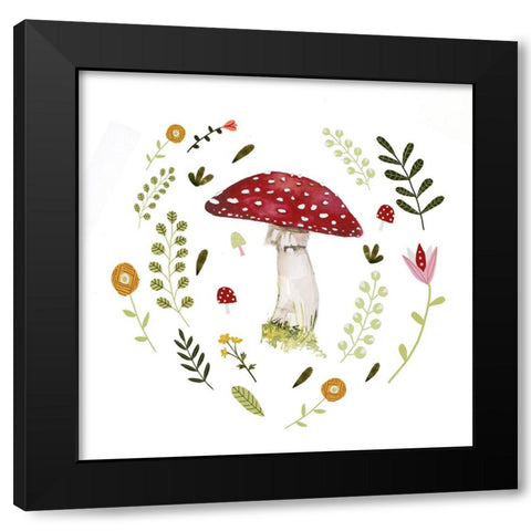 Folksy Mushrooms II Black Modern Wood Framed Art Print by Barnes, Victoria