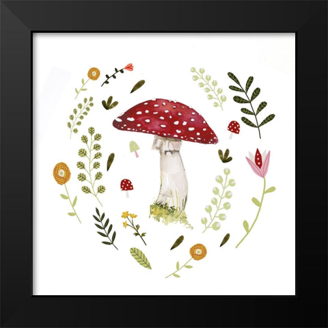 Folksy Mushrooms II Black Modern Wood Framed Art Print by Barnes, Victoria