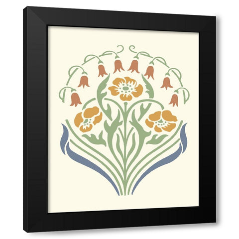 Floral Woodblock Motif I Black Modern Wood Framed Art Print with Double Matting by Barnes, Victoria