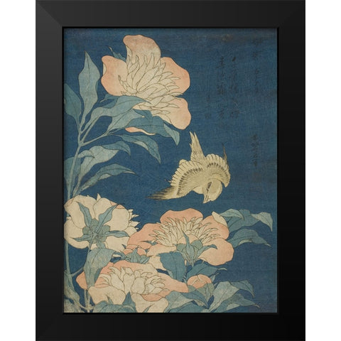 Hokusais Blossoms on Indigo II Black Modern Wood Framed Art Print by Hokusai, Katsushika