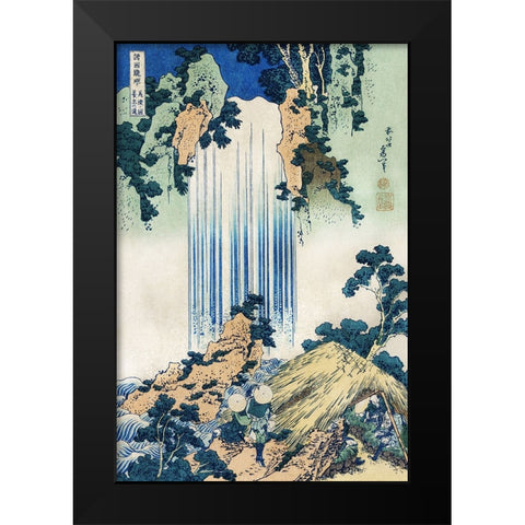 Hokusais Waterfalls I Black Modern Wood Framed Art Print by Hokusai, Katsushika