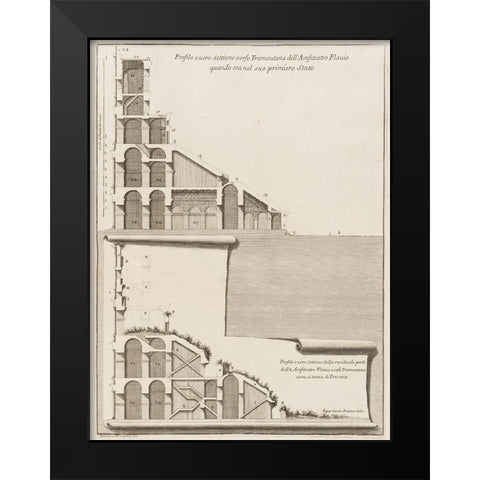 Antiquities of Pola, Ancient Blueprints VI Black Modern Wood Framed Art Print by Unknown