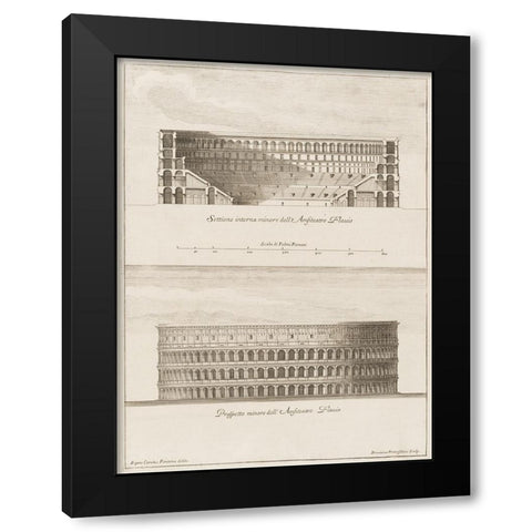 Antiquities of Pola, Ancient Blueprints IX Black Modern Wood Framed Art Print with Double Matting by Unknown
