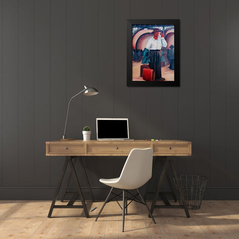 Man on a Train Black Modern Wood Framed Art Print by McGee, Janie