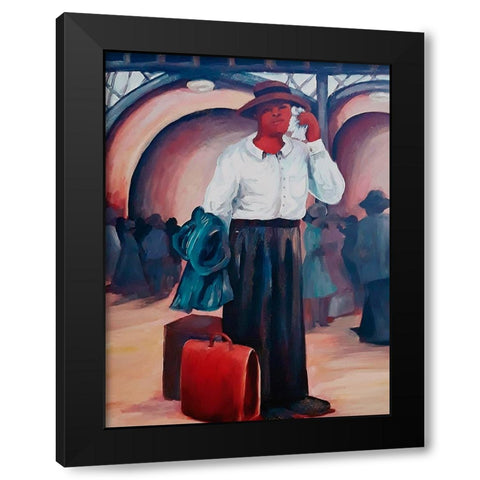 Man on a Train Black Modern Wood Framed Art Print by McGee, Janie