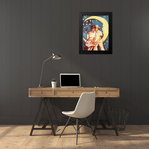 Love Over the Moon I Black Modern Wood Framed Art Print by McGee, Janie