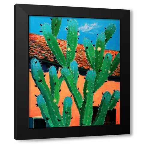 Blue Flame Cactus in Spring Black Modern Wood Framed Art Print with Double Matting by Bonaparte, Diane