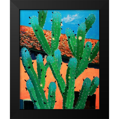 Blue Flame Cactus in Spring Black Modern Wood Framed Art Print by Bonaparte, Diane