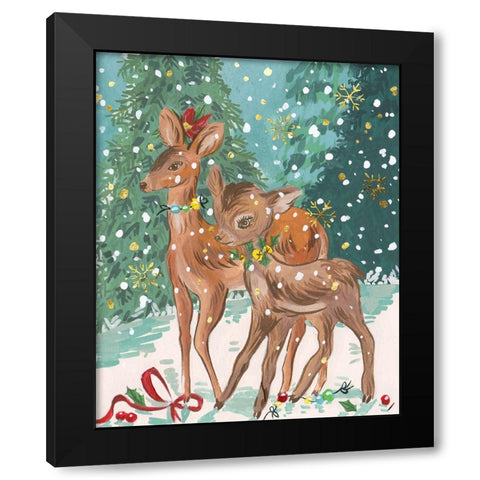 Doe and Fawn I Black Modern Wood Framed Art Print with Double Matting by Wang, Melissa