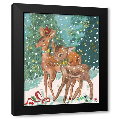 Doe and Fawn I Black Modern Wood Framed Art Print by Wang, Melissa