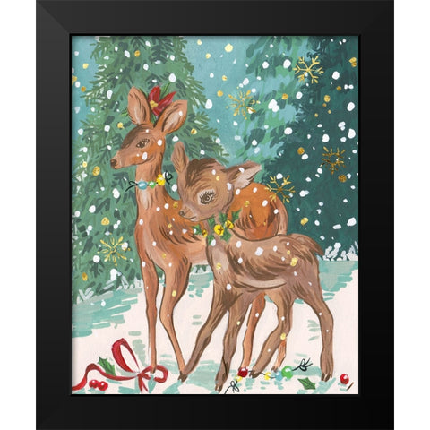 Doe and Fawn I Black Modern Wood Framed Art Print by Wang, Melissa