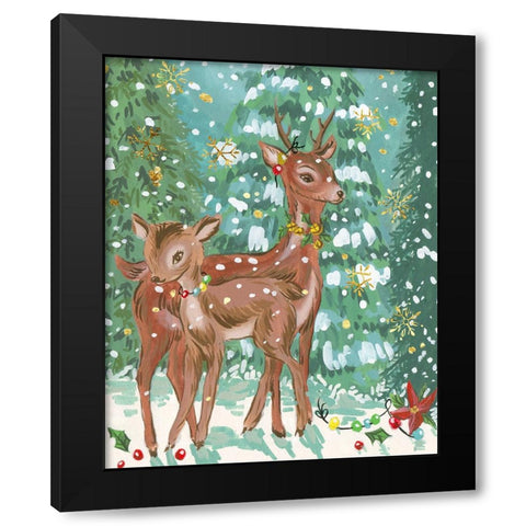 Doe and Fawn II Black Modern Wood Framed Art Print with Double Matting by Wang, Melissa