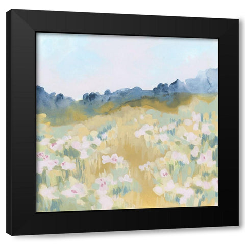 Ochre Flower Field II Black Modern Wood Framed Art Print by Vess, June Erica