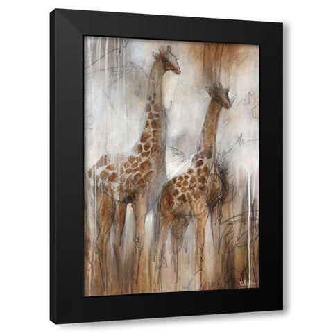 Giraffe Study Black Modern Wood Framed Art Print with Double Matting by Drotar, Rikki