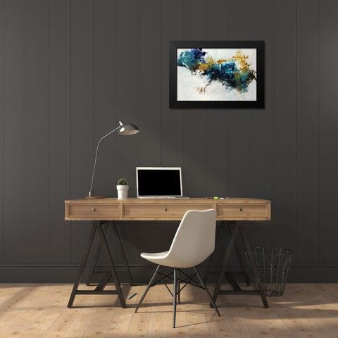 Teal Splat Black Modern Wood Framed Art Print by Taylor, Kari