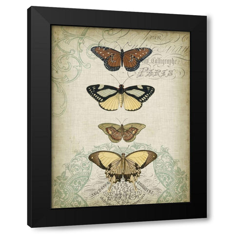 Cartouche and Butterflies I Black Modern Wood Framed Art Print with Double Matting by Goldberger, Jennifer