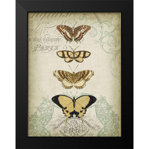 Cartouche and Butterflies II Black Modern Wood Framed Art Print by Goldberger, Jennifer