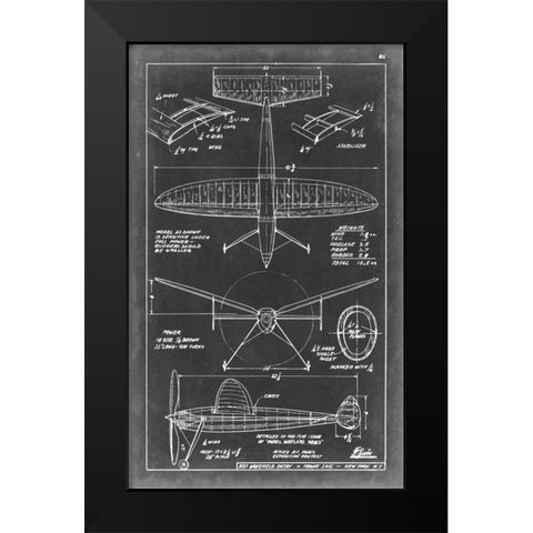 Aeronautic Blueprint III Black Modern Wood Framed Art Print by Vision Studio