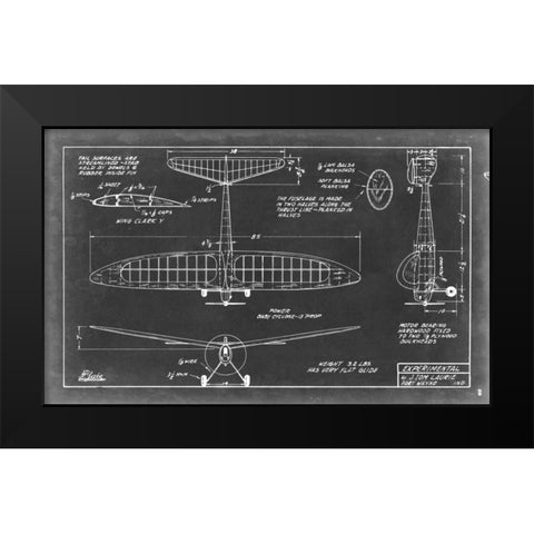 Aeronautic Blueprint VI Black Modern Wood Framed Art Print by Vision Studio