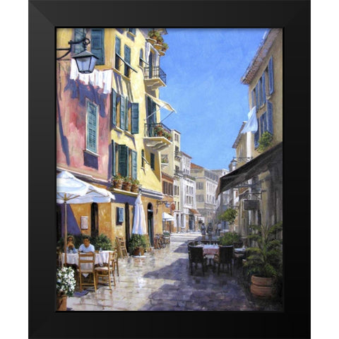 Sunny Street in Portofino Black Modern Wood Framed Art Print by Swanson, Michael