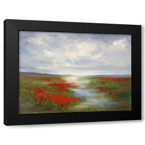 Red Poppy Field Black Modern Wood Framed Art Print with Double Matting by Finch, Sheila