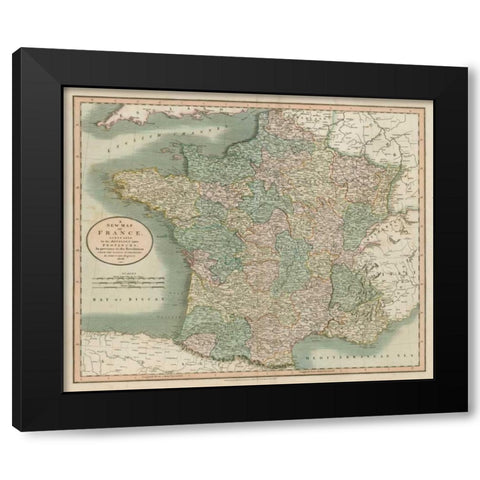 Vintage Map of France Black Modern Wood Framed Art Print by Cary, John