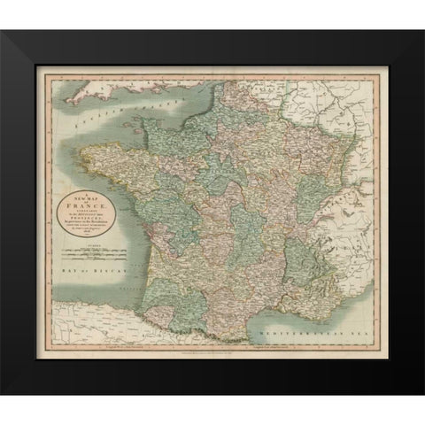 Vintage Map of France Black Modern Wood Framed Art Print by Cary, John