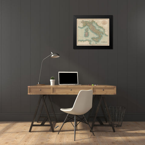 Vintage Map of Italy Black Modern Wood Framed Art Print by Cary, John