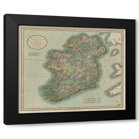 Vintage Map of Ireland Black Modern Wood Framed Art Print by Cary, John