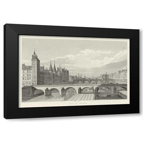 Pont Au Change Black Modern Wood Framed Art Print by Pugin, A.