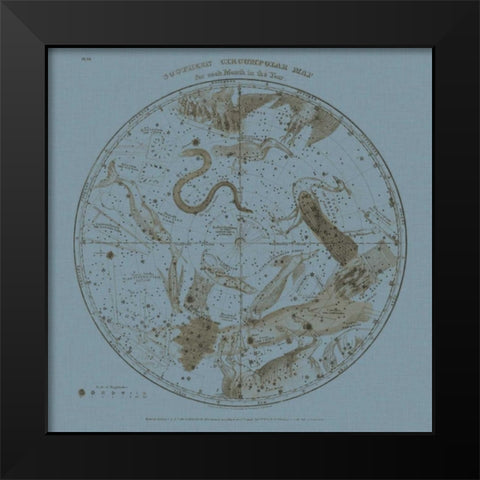 Southern Circumpolar Map Black Modern Wood Framed Art Print by Evans, W.G.