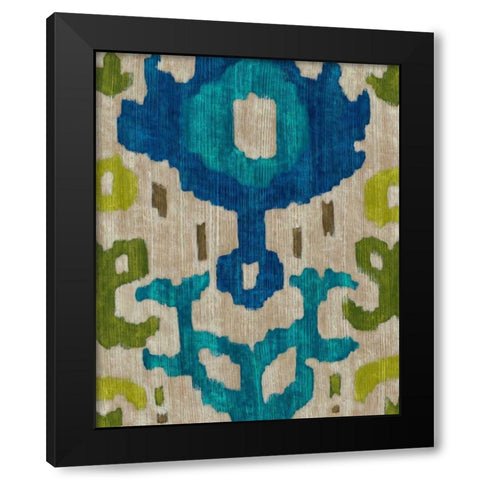 Teal Ikat I Black Modern Wood Framed Art Print with Double Matting by Zarris, Chariklia