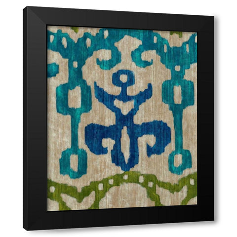 Teal Ikat III Black Modern Wood Framed Art Print with Double Matting by Zarris, Chariklia