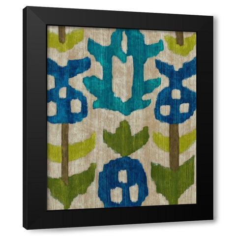 Teal Ikat IV Black Modern Wood Framed Art Print with Double Matting by Zarris, Chariklia