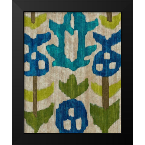 Teal Ikat IV Black Modern Wood Framed Art Print by Zarris, Chariklia