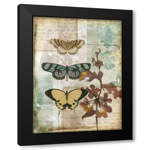 Music Box Butterflies I Black Modern Wood Framed Art Print with Double Matting by Goldberger, Jennifer