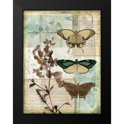 Music Box Butterflies II Black Modern Wood Framed Art Print by Goldberger, Jennifer