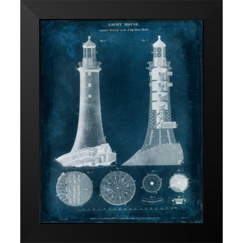 Lighthouse Blueprint Black Modern Wood Framed Art Print by Vision Studio