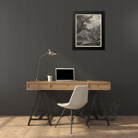 Woodland Deer VI Black Modern Wood Framed Art Print by Ridinger
