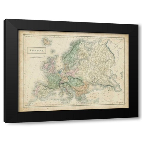 Map of Europe Black Modern Wood Framed Art Print with Double Matting by Hall, Sidney