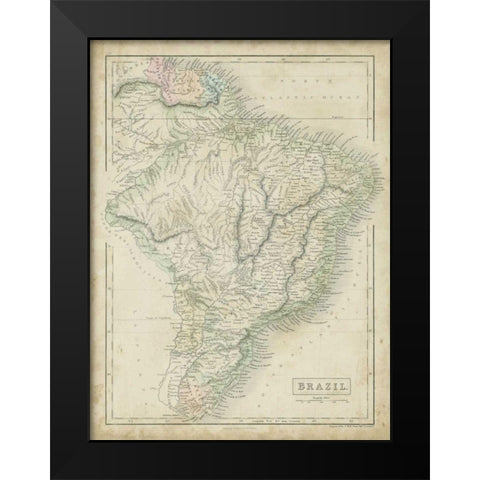 Map of Brazil Black Modern Wood Framed Art Print by Hall, Sidney