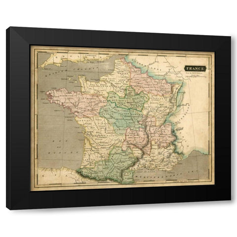 Thomsons Map of France Black Modern Wood Framed Art Print with Double Matting by Thomson