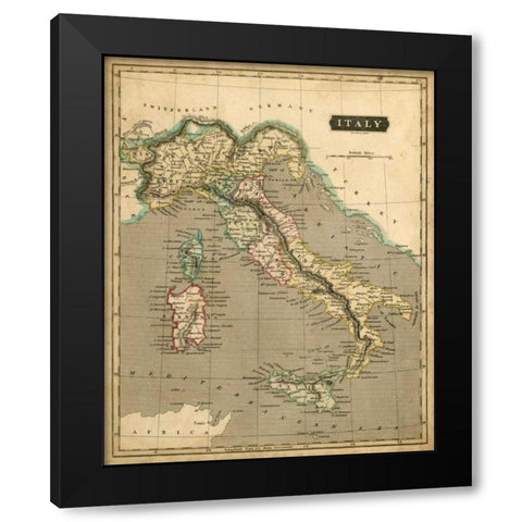 Thomsons Map of Italy Black Modern Wood Framed Art Print with Double Matting by Thomson