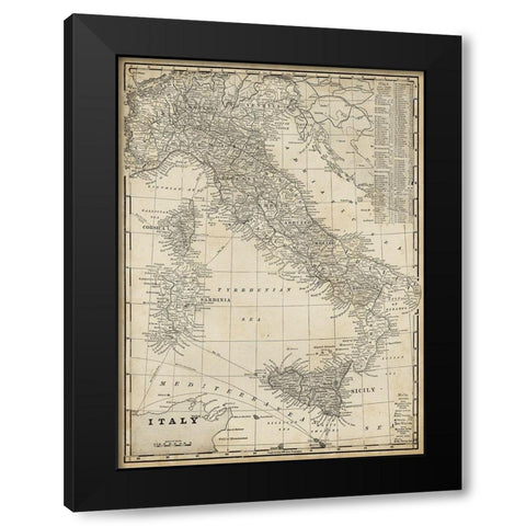 Custom Antique Map of Italy Black Modern Wood Framed Art Print with Double Matting by Vision Studio